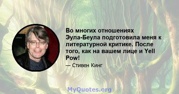 Во многих отношениях Эула-Беула подготовила меня к литературной критике. После того, как на вашем лице и Yell Pow!