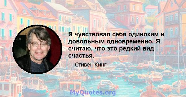 Я чувствовал себя одиноким и довольным одновременно. Я считаю, что это редкий вид счастья.