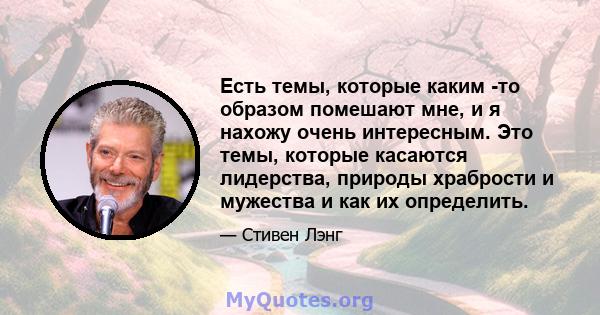 Есть темы, которые каким -то образом помешают мне, и я нахожу очень интересным. Это темы, которые касаются лидерства, природы храбрости и мужества и как их определить.