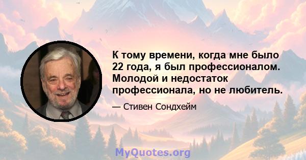 К тому времени, когда мне было 22 года, я был профессионалом. Молодой и недостаток профессионала, но не любитель.