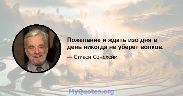 Пожелание и ждать изо дня в день никогда не уберет волков.