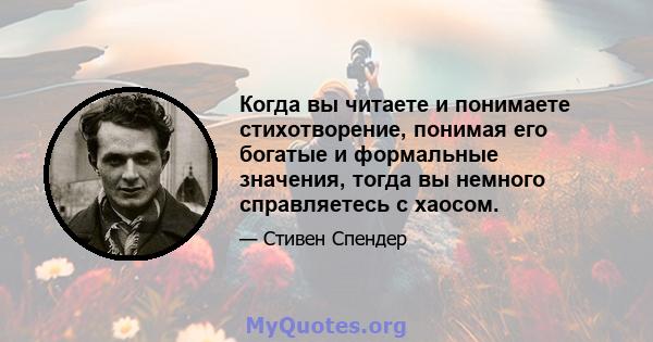 Когда вы читаете и понимаете стихотворение, понимая его богатые и формальные значения, тогда вы немного справляетесь с хаосом.