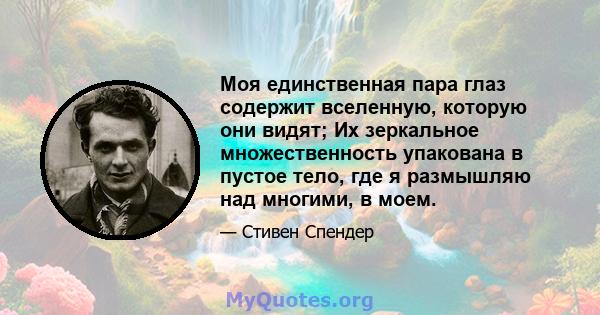 Моя единственная пара глаз содержит вселенную, которую они видят; Их зеркальное множественность упакована в пустое тело, где я размышляю над многими, в моем.