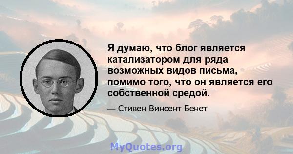 Я думаю, что блог является катализатором для ряда возможных видов письма, помимо того, что он является его собственной средой.