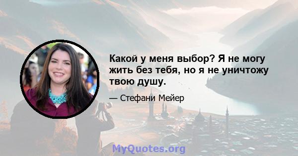 Какой у меня выбор? Я не могу жить без тебя, но я не уничтожу твою душу.