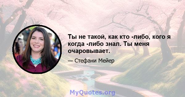 Ты не такой, как кто -либо, кого я когда -либо знал. Ты меня очаровывает.