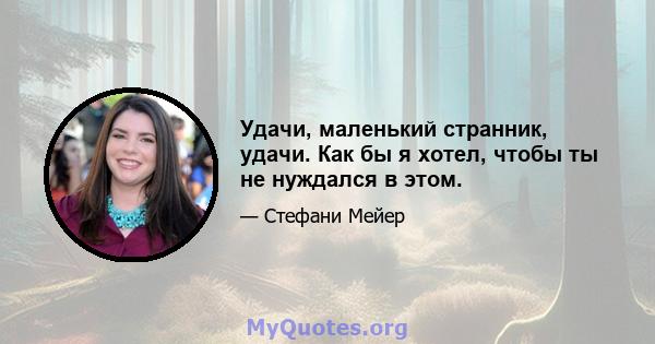 Удачи, маленький странник, удачи. Как бы я хотел, чтобы ты не нуждался в этом.