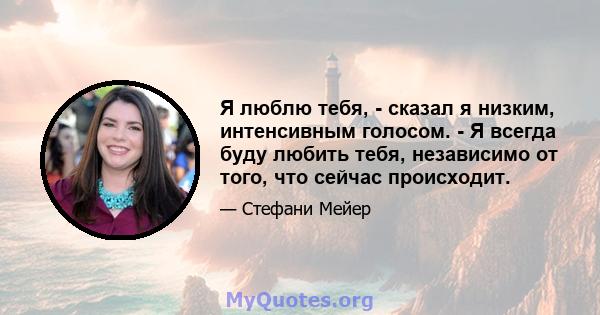 Я люблю тебя, - сказал я низким, интенсивным голосом. - Я всегда буду любить тебя, независимо от того, что сейчас происходит.