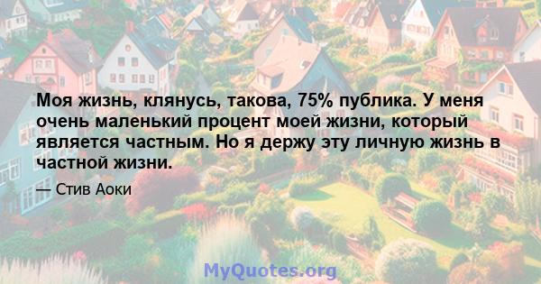 Моя жизнь, клянусь, такова, 75% публика. У меня очень маленький процент моей жизни, который является частным. Но я держу эту личную жизнь в частной жизни.