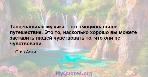 Танцевальная музыка - это эмоциональное путешествие. Это то, насколько хорошо вы можете заставить людей чувствовать то, что они не чувствовали.