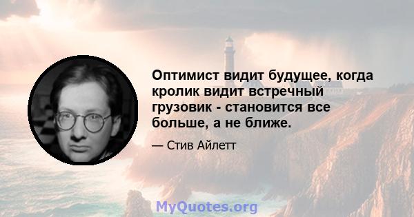 Оптимист видит будущее, когда кролик видит встречный грузовик - становится все больше, а не ближе.