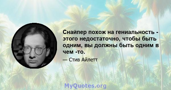 Снайпер похож на гениальность - этого недостаточно, чтобы быть одним, вы должны быть одним в чем -то.