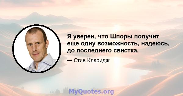 Я уверен, что Шпоры получит еще одну возможность, надеюсь, до последнего свистка.