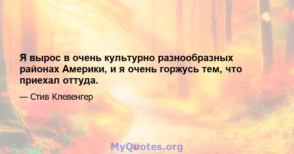 Я вырос в очень культурно разнообразных районах Америки, и я очень горжусь тем, что приехал оттуда.