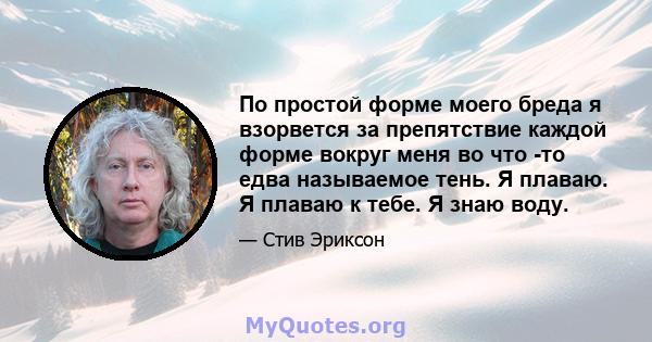 По простой форме моего бреда я взорвется за препятствие каждой форме вокруг меня во что -то едва называемое тень. Я плаваю. Я плаваю к тебе. Я знаю воду.