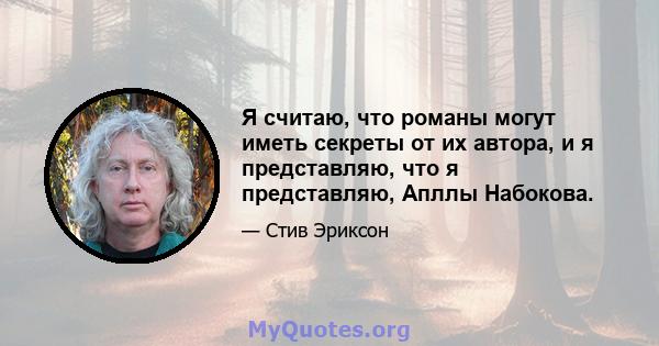 Я считаю, что романы могут иметь секреты от их автора, и я представляю, что я представляю, Апллы Набокова.