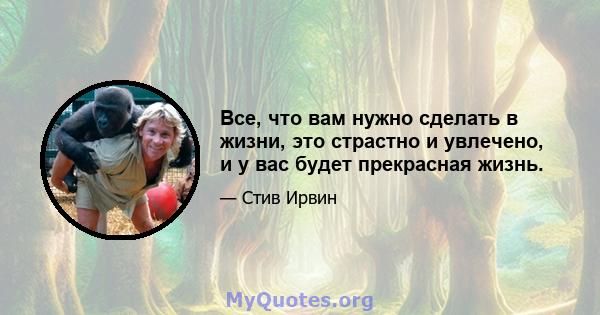 Все, что вам нужно сделать в жизни, это страстно и увлечено, и у вас будет прекрасная жизнь.