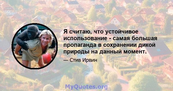 Я считаю, что устойчивое использование - самая большая пропаганда в сохранении дикой природы на данный момент.