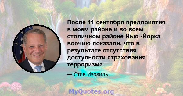 После 11 сентября предприятия в моем районе и во всем столичном районе Нью -Йорка воочию показали, что в результате отсутствия доступности страхования терроризма.