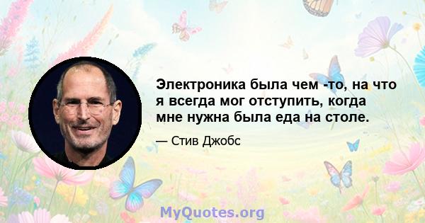 Электроника была чем -то, на что я всегда мог отступить, когда мне нужна была еда на столе.