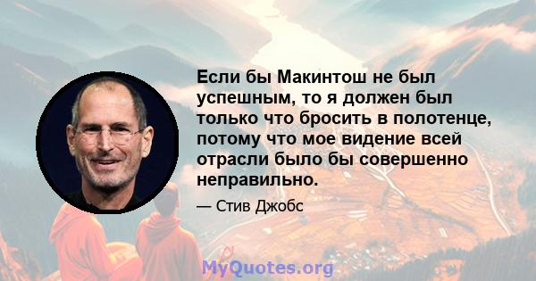 Если бы Макинтош не был успешным, то я должен был только что бросить в полотенце, потому что мое видение всей отрасли было бы совершенно неправильно.