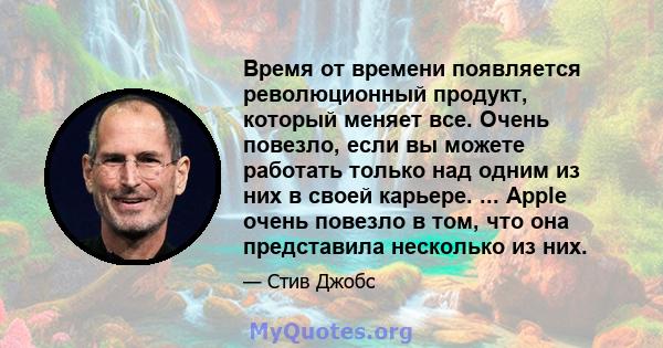 Время от времени появляется революционный продукт, который меняет все. Очень повезло, если вы можете работать только над одним из них в своей карьере. ... Apple очень повезло в том, что она представила несколько из них.