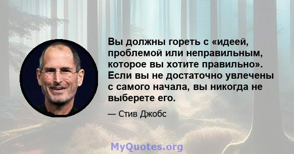 Вы должны гореть с «идеей, проблемой или неправильным, которое вы хотите правильно». Если вы не достаточно увлечены с самого начала, вы никогда не выберете его.