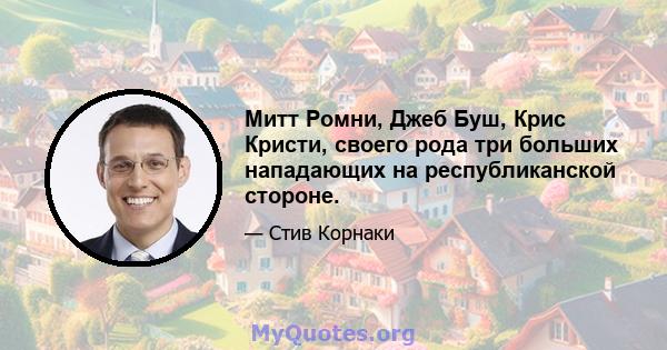 Митт Ромни, Джеб Буш, Крис Кристи, своего рода три больших нападающих на республиканской стороне.