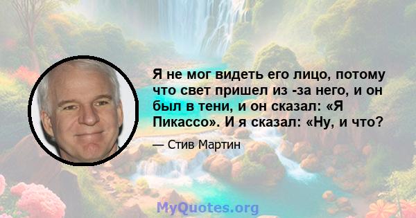 Я не мог видеть его лицо, потому что свет пришел из -за него, и он был в тени, и он сказал: «Я Пикассо». И я сказал: «Ну, и что?