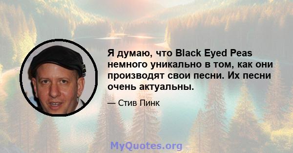 Я думаю, что Black Eyed Peas немного уникально в том, как они производят свои песни. Их песни очень актуальны.