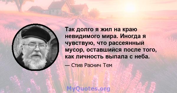 Так долго я жил на краю невидимого мира. Иногда я чувствую, что рассеянный мусор, оставшийся после того, как личность выпала с неба.