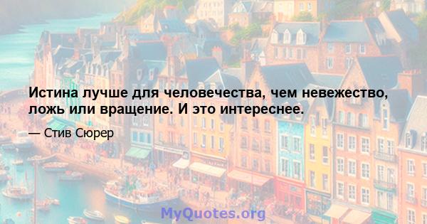 Истина лучше для человечества, чем невежество, ложь или вращение. И это интереснее.