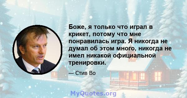 Боже, я только что играл в крикет, потому что мне понравилась игра. Я никогда не думал об этом много, никогда не имел никакой официальной тренировки.