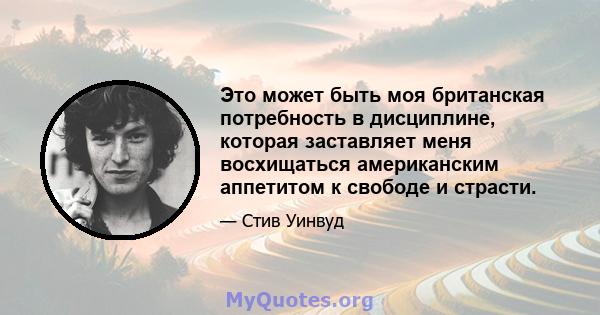 Это может быть моя британская потребность в дисциплине, которая заставляет меня восхищаться американским аппетитом к свободе и страсти.