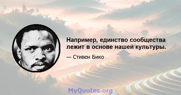 Например, единство сообщества лежит в основе нашей культуры.