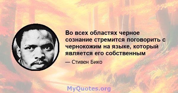 Во всех областях черное сознание стремится поговорить с чернокожим на языке, который является его собственным