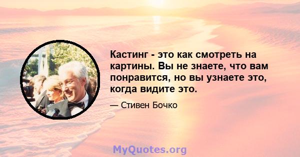 Кастинг - это как смотреть на картины. Вы не знаете, что вам понравится, но вы узнаете это, когда видите это.