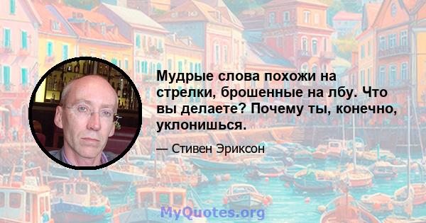 Мудрые слова похожи на стрелки, брошенные на лбу. Что вы делаете? Почему ты, конечно, уклонишься.