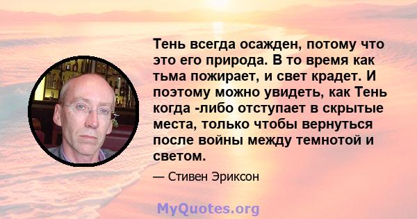 Тень всегда осажден, потому что это его природа. В то время как тьма пожирает, и свет крадет. И поэтому можно увидеть, как Тень когда -либо отступает в скрытые места, только чтобы вернуться после войны между темнотой и