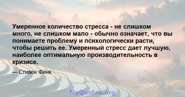 Умеренное количество стресса - не слишком много, не слишком мало - обычно означает, что вы понимаете проблему и психологически расти, чтобы решить ее. Умеренный стресс дает лучшую, наиболее оптимальную