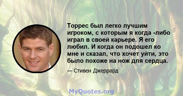 Торрес был легко лучшим игроком, с которым я когда -либо играл в своей карьере. Я его любил. И когда он подошел ко мне и сказал, что хочет уйти, это было похоже на нож для сердца.