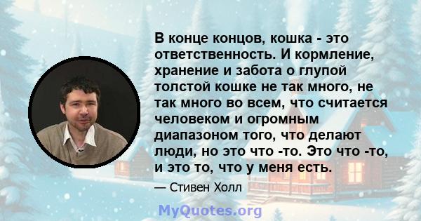 В конце концов, кошка - это ответственность. И кормление, хранение и забота о глупой толстой кошке не так много, не так много во всем, что считается человеком и огромным диапазоном того, что делают люди, но это что -то. 