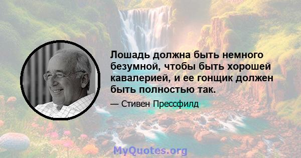 Лошадь должна быть немного безумной, чтобы быть хорошей кавалерией, и ее гонщик должен быть полностью так.