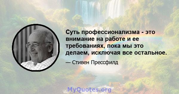 Суть профессионализма - это внимание на работе и ее требованиях, пока мы это делаем, исключая все остальное.