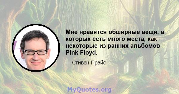 Мне нравятся обширные вещи, в которых есть много места, как некоторые из ранних альбомов Pink Floyd.