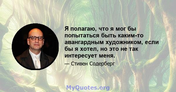 Я полагаю, что я мог бы попытаться быть каким-то авангардным художником, если бы я хотел, но это не так интересует меня.