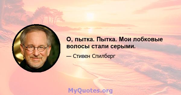 О, пытка. Пытка. Мои лобковые волосы стали серыми.