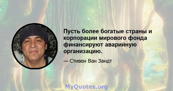 Пусть более богатые страны и корпорации мирового фонда финансируют аварийную организацию.