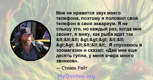 Мне не нравится звук моего телефона, поэтому я положил свой телефон в свой аквариум. Я не слышу это, но каждый раз, когда мне звонят, я вижу, как рыба идет так <<< >>> << >>