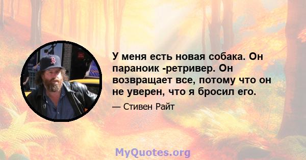 У меня есть новая собака. Он параноик -ретривер. Он возвращает все, потому что он не уверен, что я бросил его.